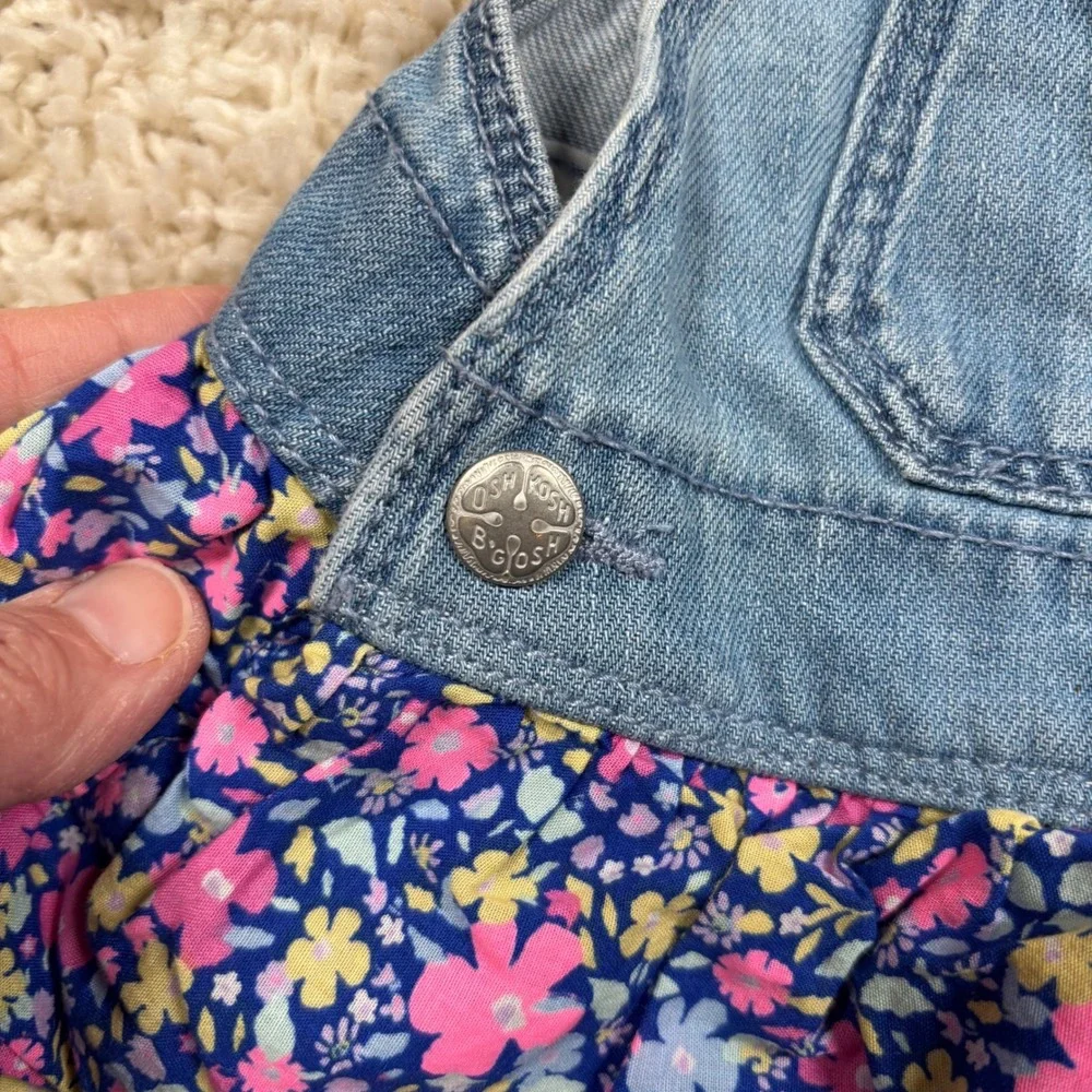 OshKosh B'gosh Baby Girls Denim Floral Ruffle Overalls Dress 18M‎
